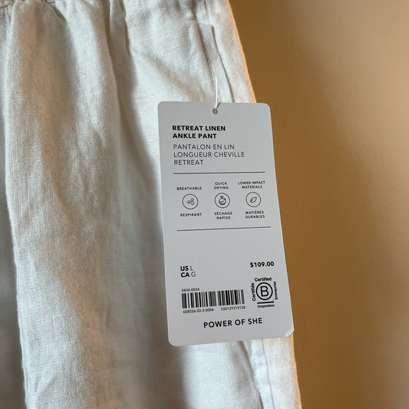 NWT ATHLETA Retreat Linen Ankle Pant - Large - Picture 9 of 9